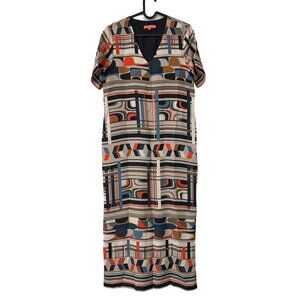 Vilagallo Multicolor Retro Geometric Vneck Short Sleeve Maxi Dress Womens Sz M